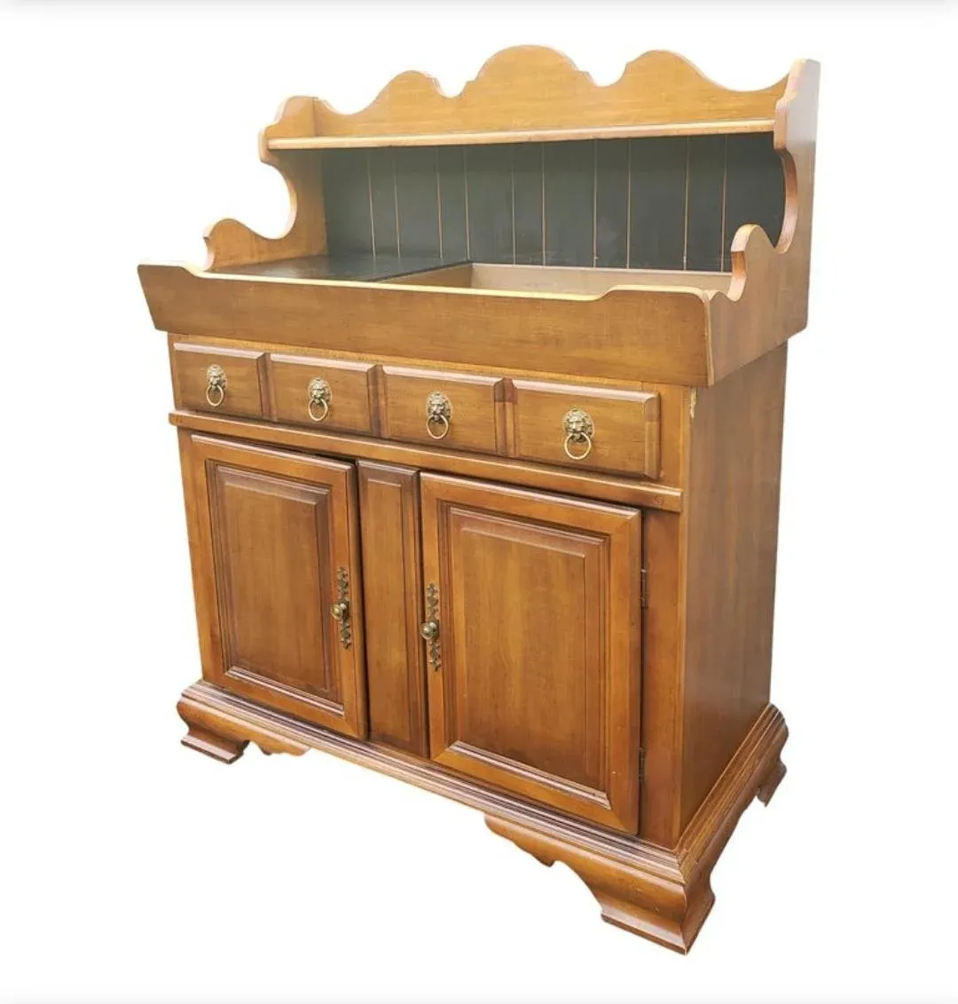 Vintage Bassett Maple Dry Sink Server Buffet Cabinet With Copper