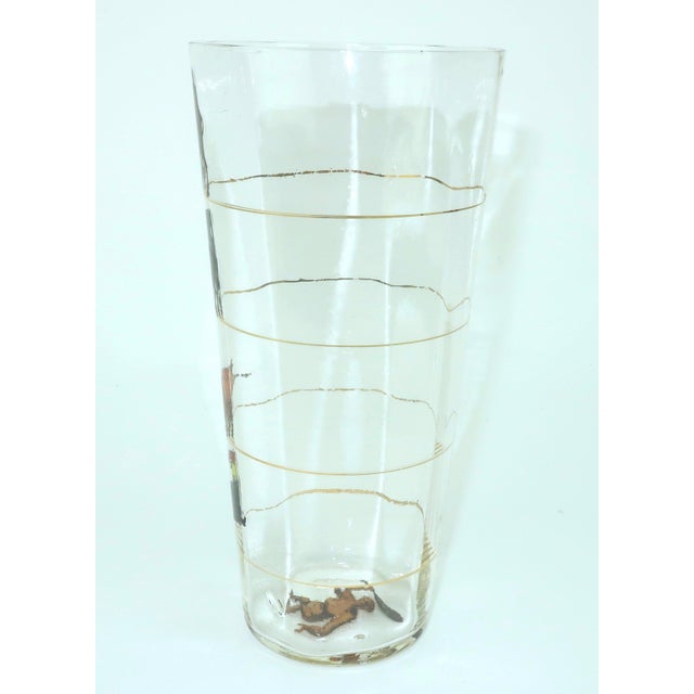 Mid-Century Modern Art Deco Novelty Cocktail Glass With Hand Painted Animal Measurements, c.1930 For Sale - Image 3 of 12