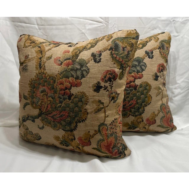 Tan Pair of Pillow Covers Made With a Vintage Linen Print Fragment For Sale - Image 8 of 8