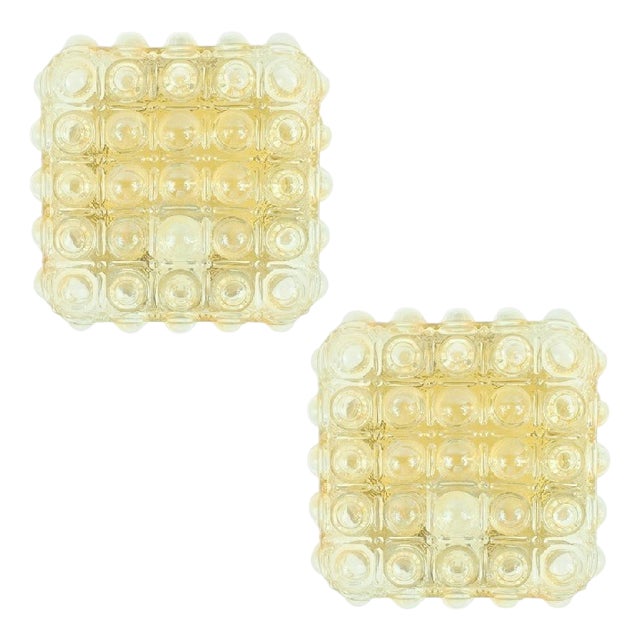 Mid-Century Modern Amber Bubble Glass Wall Lights by Helena Tynell for Limburg, 1970s, Set of 2 For Sale