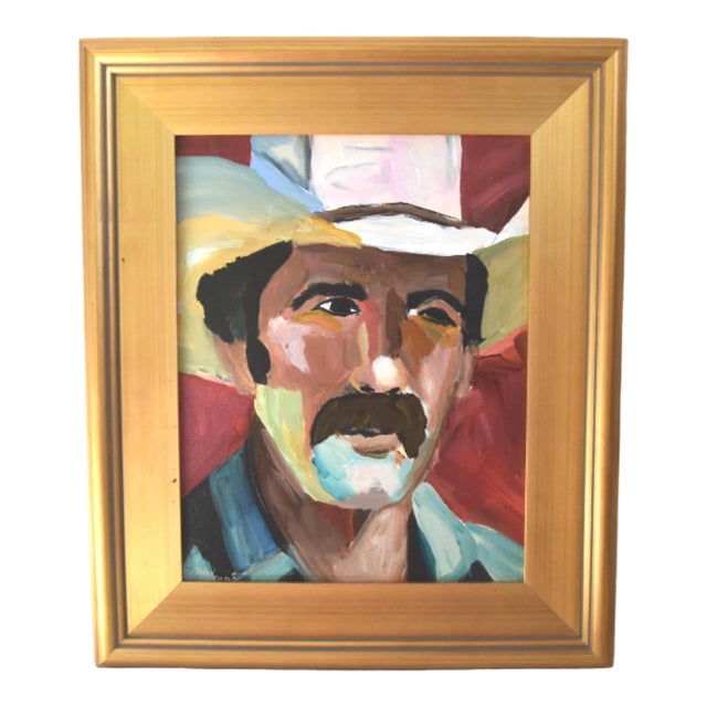 Impressionist Cowboy W/ Hat Painting Including the Antiqued Gold Wood Frame For Sale