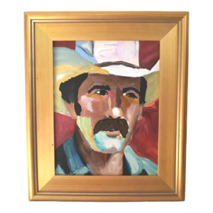 Impressionist Cowboy W/ Hat Painting Including the Antiqued Gold Wood Frame