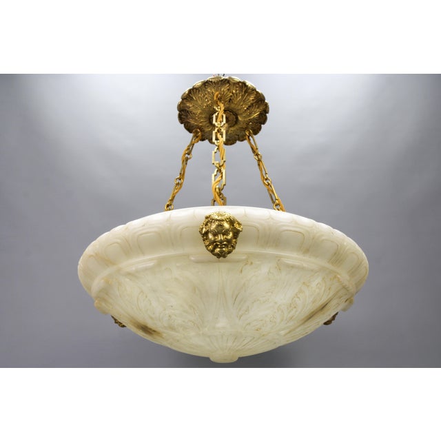 Large Neoclassical Style Alabaster and Bronze Pendant Light, 1890s For Sale - Image 5 of 18