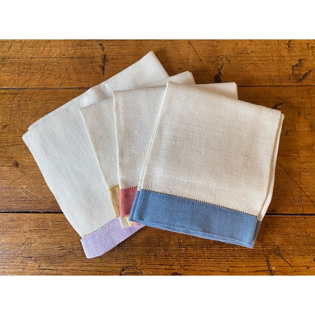 Vintage color-blocked high quality linen hemstitched hand/kitchen towels, set of 4, ready to use or ready to add your...