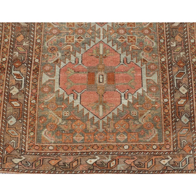 Antique Persian Hamedan in Rustic Earthy Tones With Tribal Medallions For Sale - Image 9 of 12