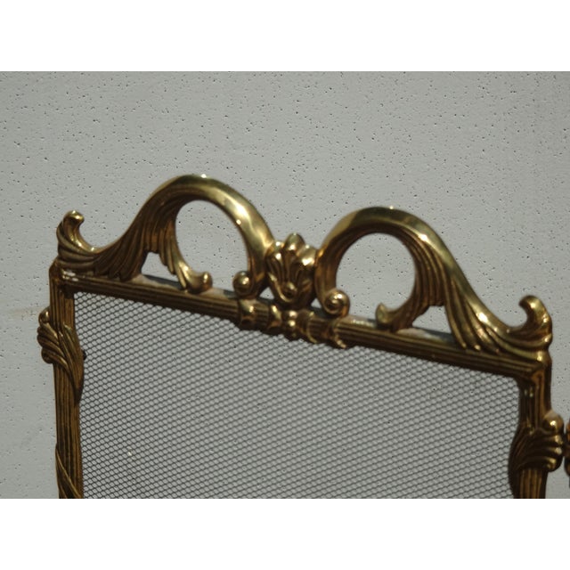 Vintage French Country Brass W Mesh Three Panel Fireplace Screen For Sale - Image 13 of 15