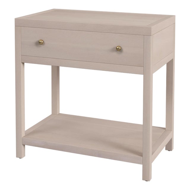 Nora 30 in. W Rectangular Wood 1 Drawer Wide Nightstand with Lower Open Shelf, Antique Taupe For Sale
