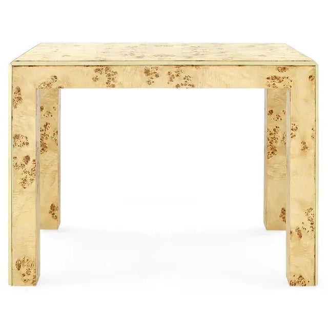 Burlwood Lauren Collection side table by Villa & House. Brass accents Crafted from burl wood with a shining veneer finish...