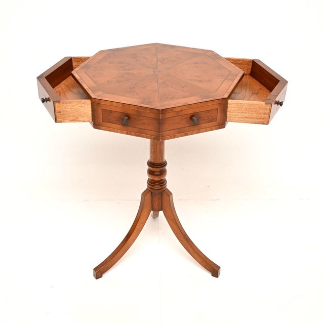 Regency Octagonal Inlaid Yew Wood Drum Table, 1930 For Sale - Image 4 of 11