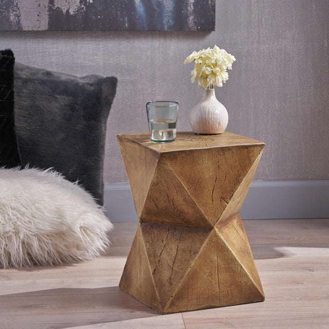 2020s Vintage-Inspired Concrete Side Table With Hand-Painted Wood-Look Finish For Sale - Image 5 of 8