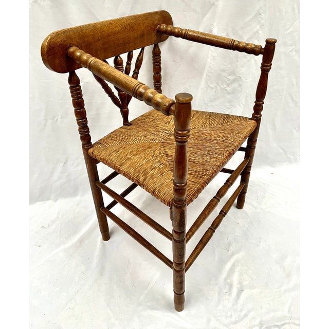 Brown Antique Dutch Bobbin Arm Chair With Rush Seat For Sale - Image 8 of 9