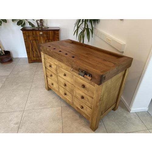 Wood Antique Workbench with Drawers For Sale - Image 7 of 18