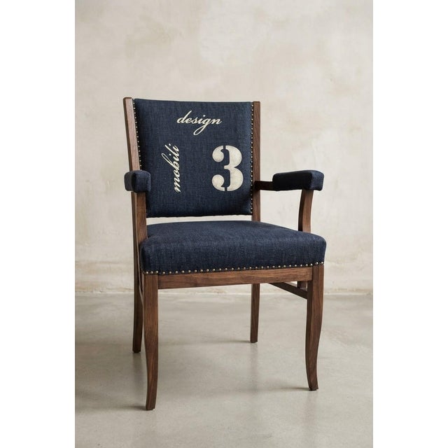 Wood Hungarian Art Deco Accent Armchair in Denim Fabric with Wooden Frame, 1930s For Sale - Image 7 of 7