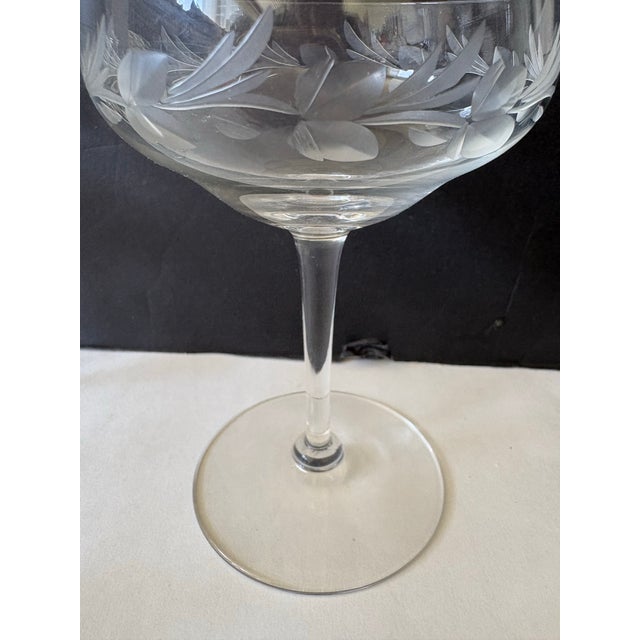 Mid 20th Century Hostess Vintage Etched Floral Leaf Crystal Champagne Coupes - Set of 8 For Sale - Image 5 of 7