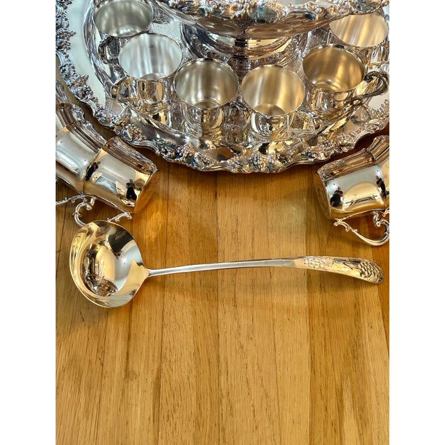 Late 20th Century Late 20th Century Monumental Sheridan Harvest Grape Silverplate Punch Bowl Set With Underplate and 20 Cups & Ladle For Sale - Image 5 of 12