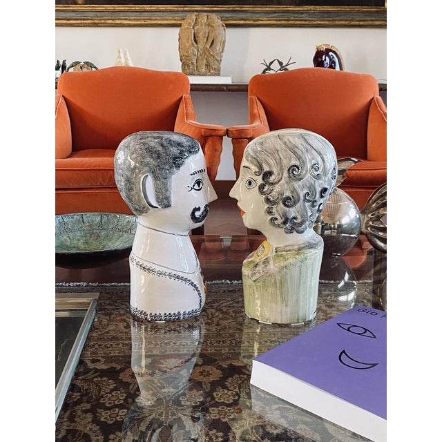Two half-bust sculptures designed by Tarcisio Tosin La Freccia, Vicenza Italy 1960s 38 H - 19 x 18 cm Signature on the...