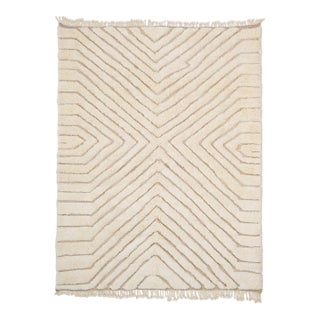 Sculptural Chevron Hand-Knotted Moroccan Wool Rug | 8'7" X 6'9" | One of a Kind For Sale