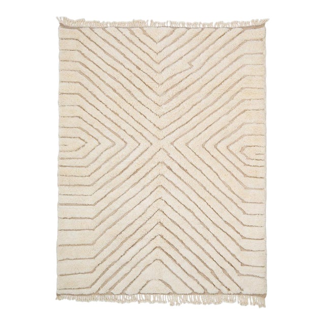 Sculptural Chevron Hand-Knotted Moroccan Wool Rug | 8'7" X 6'9" | One of a Kind For Sale