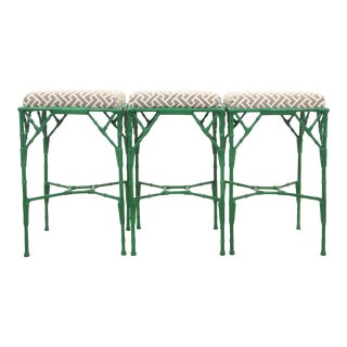 Geometric Green Metals Stools - Set of 3 For Sale