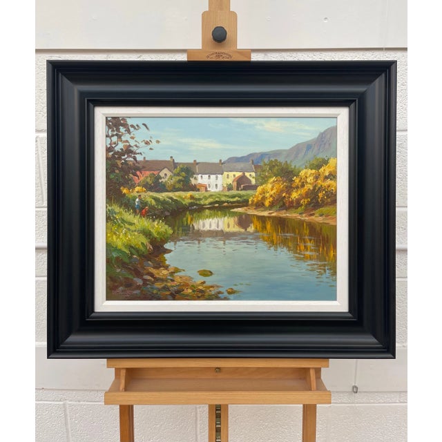 Irish Landscape Art - Fly Fishing River Scene in Coastal Village Ireland by Contemporary Irish Artist, 2000 Circa For Sale - Image 4 of 12