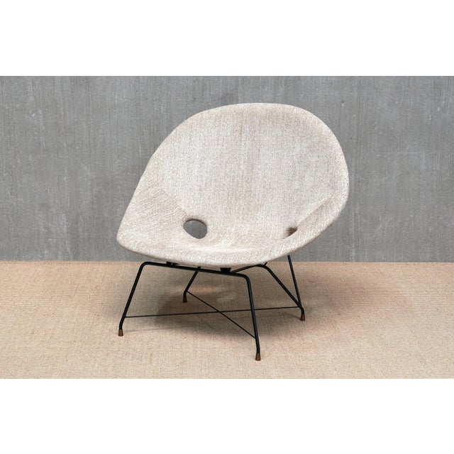 Mid-Century Modern Kosmos Lounge Chair in Ivory Chenille by Augusto Bozzi for Saporiti Italia, 1950s For Sale - Image 3 of 10