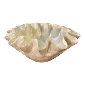 Vintage Coastal Capiz Shell Decorative Bowl With Ruffled Edges