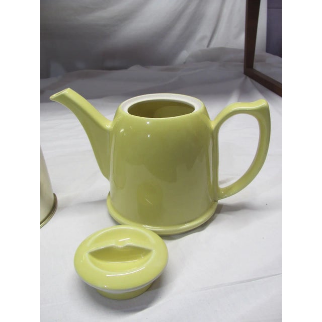 Art Deco 1940s Mid-Century Modern Hall China Pottery Yellow Teapot and Aluminum Cozy For Sale - Image 3 of 12