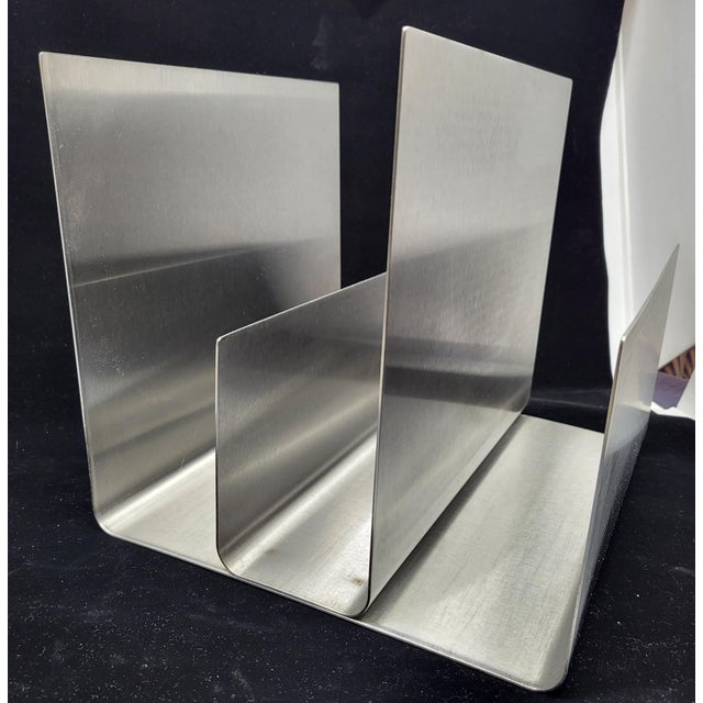 Metal Space Age Brushed Aluminum Magazine Rack, France, 1970s For Sale - Image 7 of 10