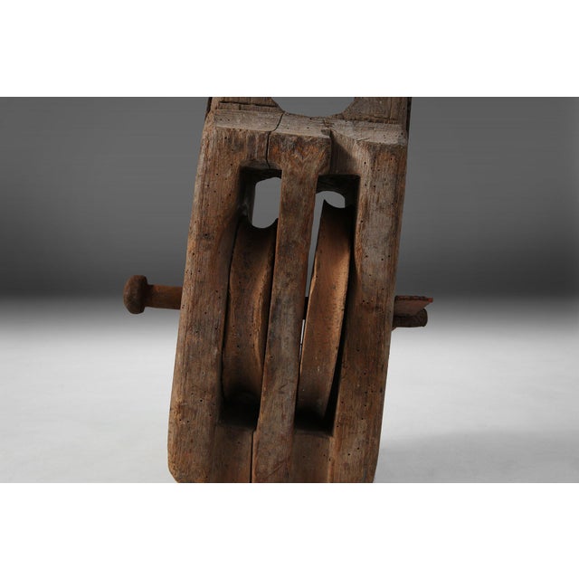 Large 20th Century Industrial Double Wooden Pulley Block For Sale - Image 4 of 11