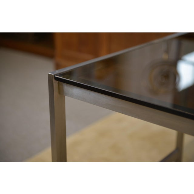 Desk in Brushed Stainless Steel and Black Smoked Glass, 1980s For Sale - Image 9 of 12