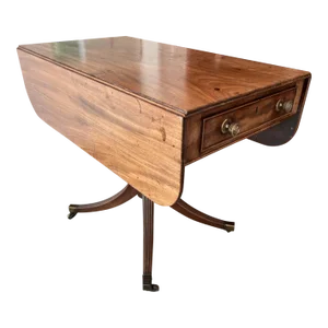 Mid 19th Century Antique English Sheraton Style Drop-Leaf Pedestal Table.