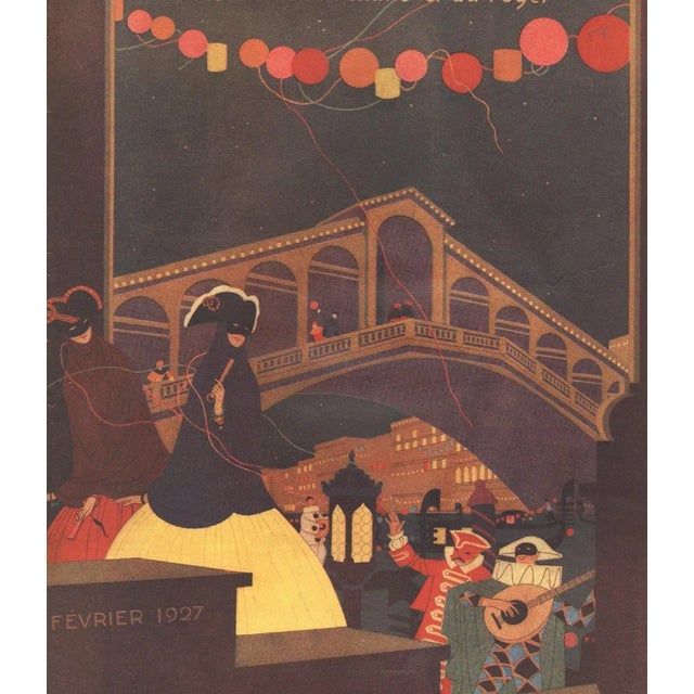 1927 French Art Deco Vintage Print-Venice at Carnival Time For Sale - Image 4 of 4