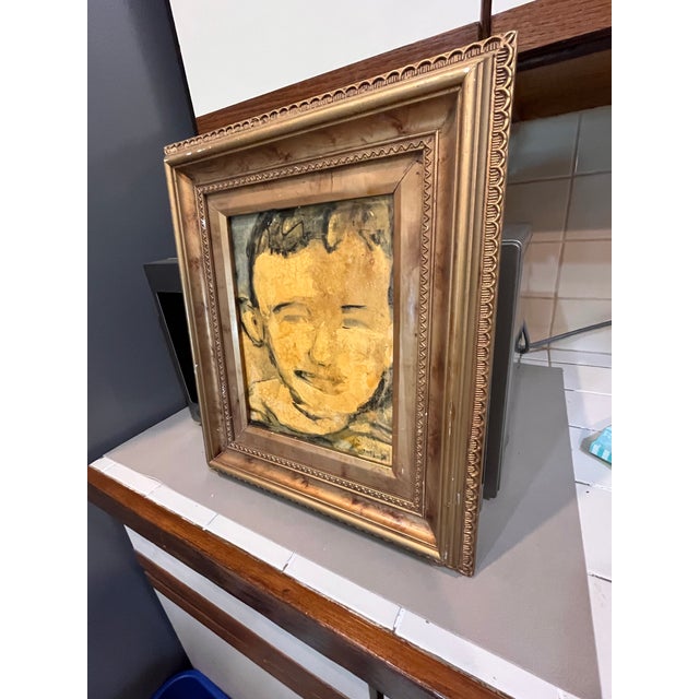 A. Avner Original Expressionist Portrait Painting in Antique-Style Giltwood Frame, Estate Provenance For Sale - Image 4 of 6