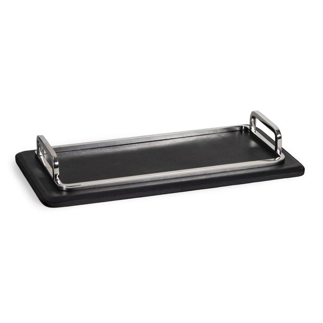 2020s Greyson Leather Rectangle Tray Small, Polished Nickel For Sale - Image 5 of 5