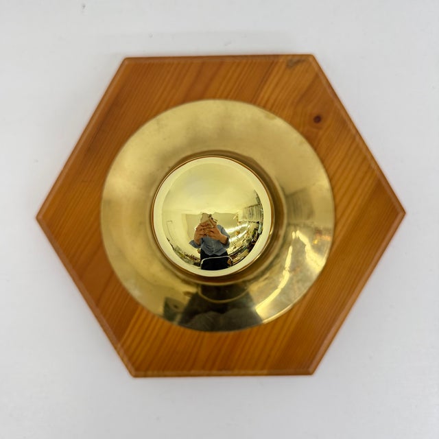 Vintage Hexagonal Wall Lamp with Pine Wood and Brass, 1970s For Sale - Image 16 of 16