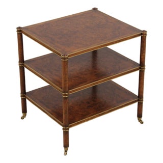 Henredon Burl Walnut 3 Tier Rolling Side Table Cart For Sale