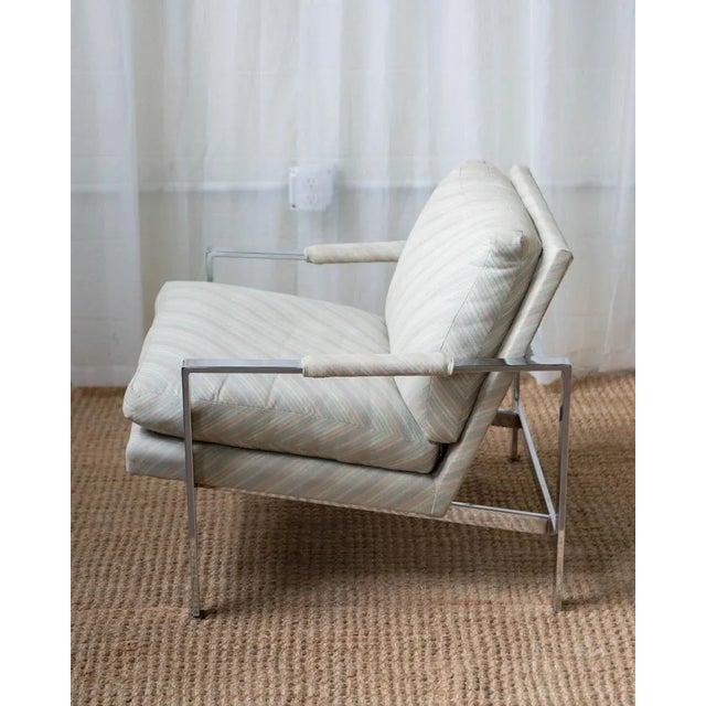 Chrome Post Modern Milo Baughman for Thayer Coggin Flat Bar Arm Chair For Sale - Image 8 of 15
