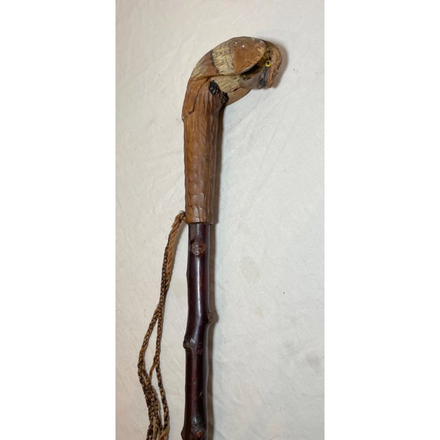 1930s Antique Hand Made Carved Wood German Folk Art Bird Walking Stick Cane For Sale - Image 5 of 14