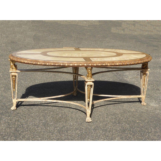 Vintage La Barge Carved Wood & Travertine Stone Top Oval ...