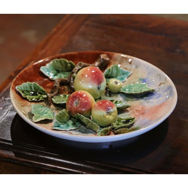 French 19th Century French Hand Painted Ceramic Barbotine Fruit Wall Platter For Sale - Image 3 of 5