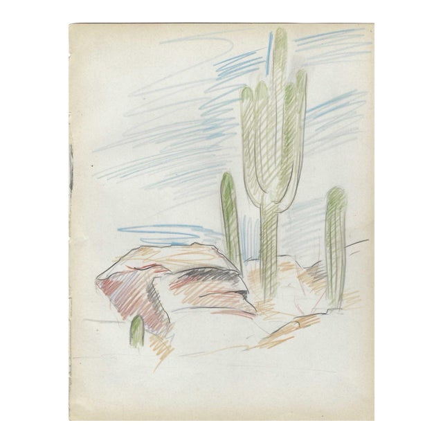 1940s Grace Spongberg Arizona Desert Drawing For Sale