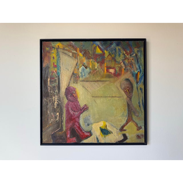 Mid-Century Modern 1970’s Vintage Impressionist Abstract Oil on Canvas Painting – Unsigned For Sale - Image 3 of 12