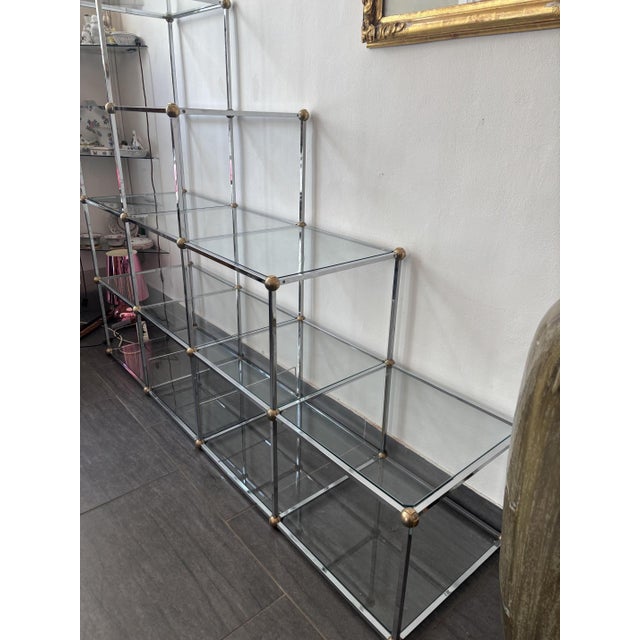 Vintage glass shelf with 10 square compartments chrome frame