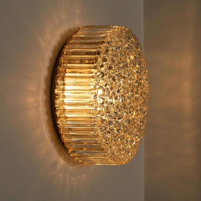 Brass & Amber Glass Wall Lights / Flush Mounts attributed to Motoko Isshi for Staff, 1970, Set of 2 For Sale - Image 9 of 18