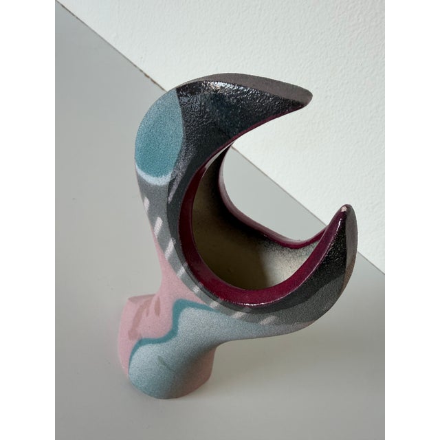 1980s 1990's Vintage Signed Sculptural Abstract Modernist Art Ceramic Vase For Sale - Image 5 of 10