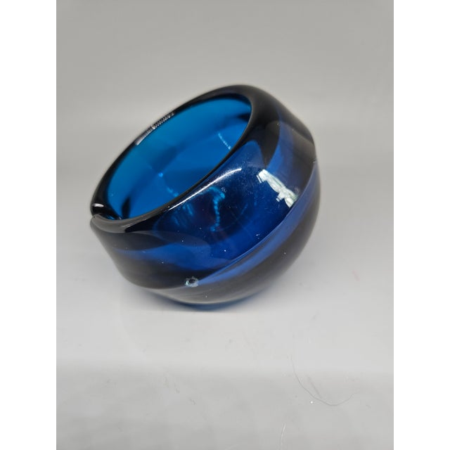 Mid-Century Modern Vintage Mid Century Modern Viking Cobalt Blue Glass Orb Ashtray For Sale - Image 3 of 5