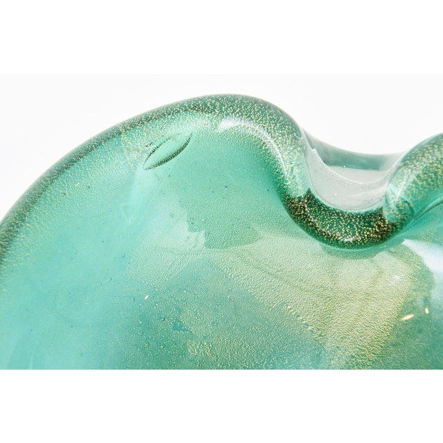 Metal Vintage Murano Barovier E Toso Emerald Green and Gold Aventurine Glass Bowl, 50's For Sale - Image 7 of 11