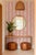 Garden Leaf Stripe Grasscloth Wallpaper by House Party | Blush Pink & Coral | 8 Yards For Sale In Charlotte - Image 6 of 7