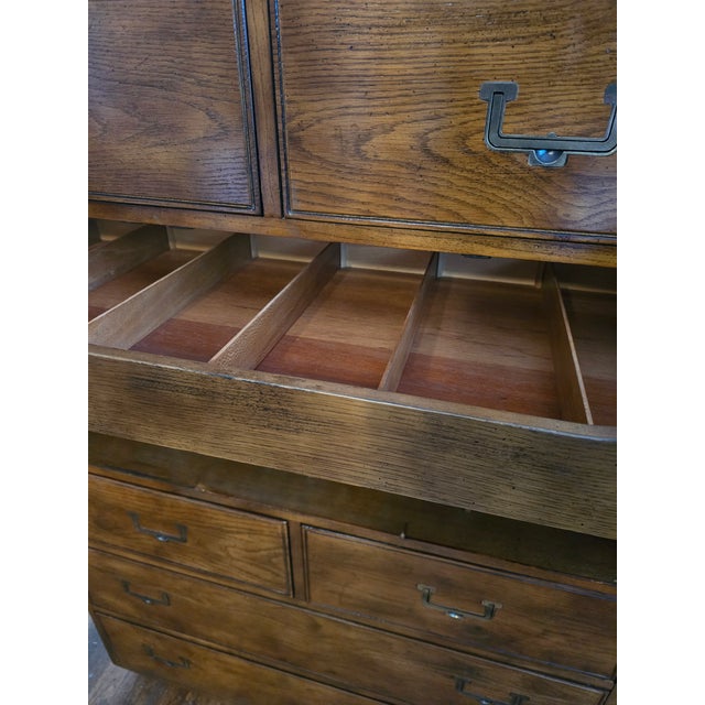 Henredon Henredon Mid-Century Modern Campaign Style Highboy Dresser Chest Double Door For Sale - Image 4 of 7