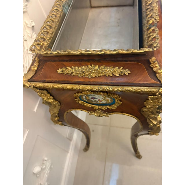 Antique French Victorian Ormolu Mounted Kingwood Jardiniere Stand with Porcelain Plaque, 1860 For Sale - Image 9 of 17